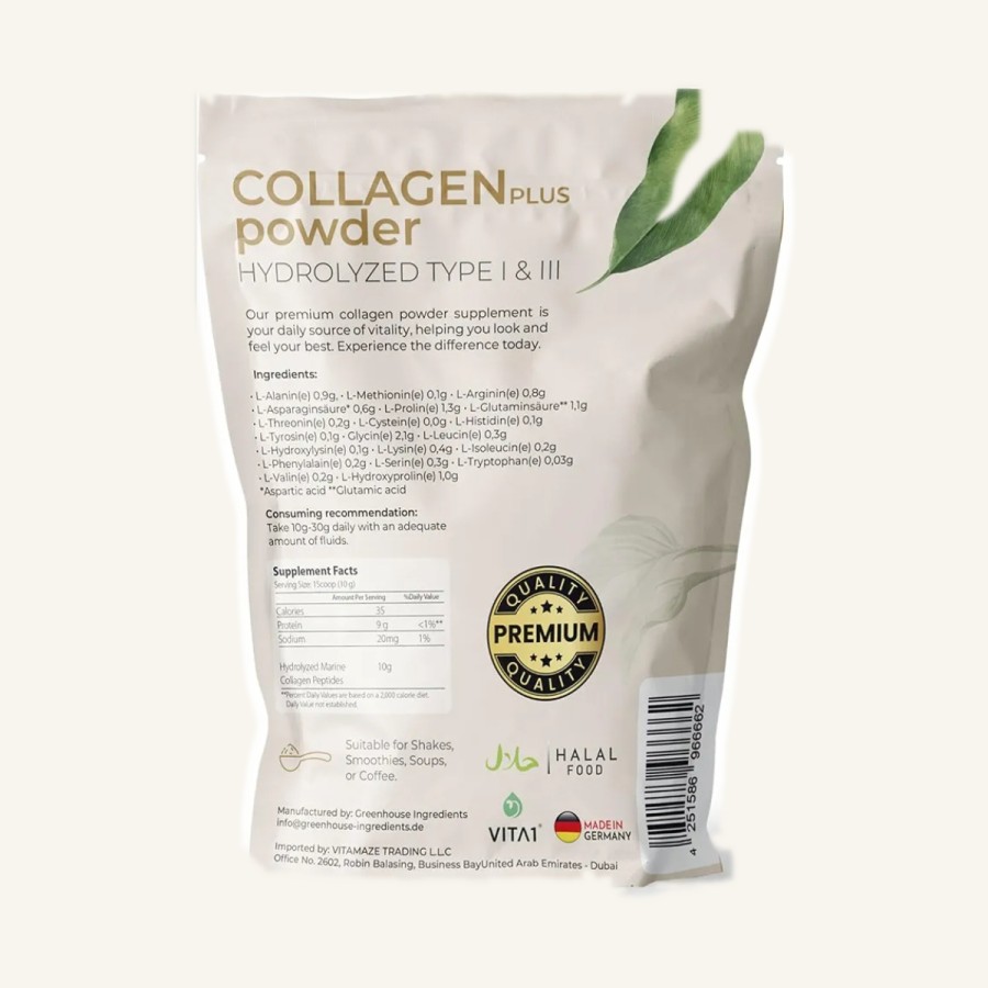 AMAN BIO CARE Collagen Peptides supplement pack — back, ingredients & supplement facts